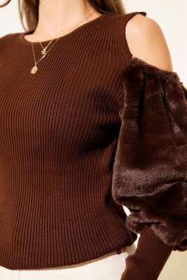 Omzu Açık Sakallı Kazak Kahve - Thumbnail