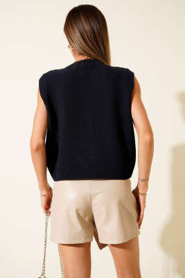 Düğme Detaylı Örgü Hırka Lacivert - Thumbnail