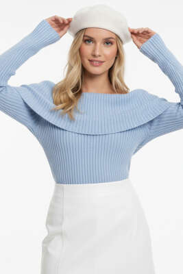 Madonna Yaka Triko Kazak Bebe Mavi - Thumbnail