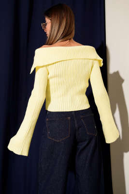 Madonna Yaka Fermuarlı Hırka Sarı - Thumbnail