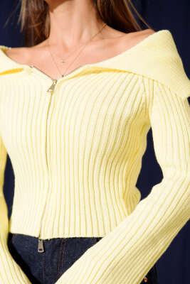 Madonna Yaka Fermuarlı Hırka Sarı - Thumbnail