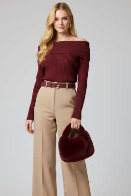 Pazarium - Madonna Yaka Triko Kazak Bordo