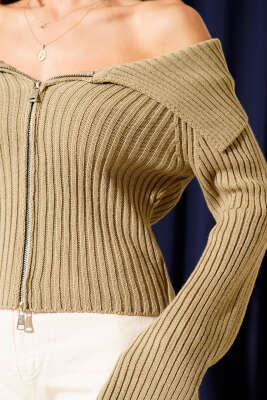 Madonna Yaka Fermuarlı Hırka Çağla Yeşili - Thumbnail