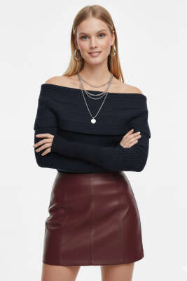 Pazarium - Madonna Yaka Triko Kazak Lacivert