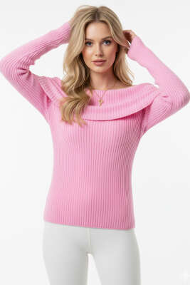 Pazarium - Madonna Yaka Triko Kazak Pembe