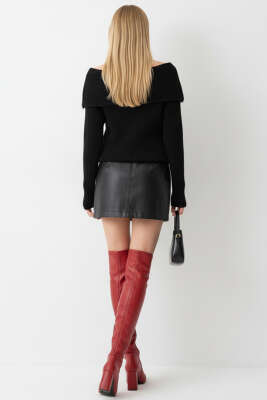 Madonna Yaka Triko Kazak Siyah - Thumbnail