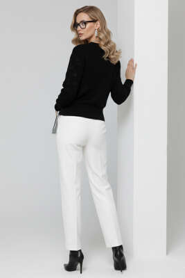 Dantelli Kruvaze Yaka Kazak Siyah - Thumbnail