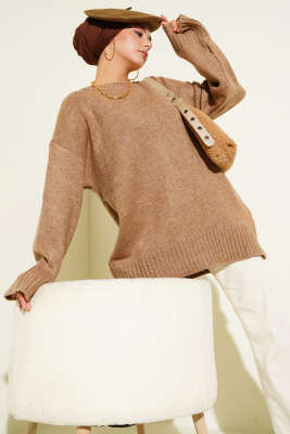 Pazarium - Yumoş Geniş Kollu Kazak Latte