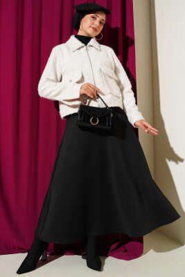 Çift Cepli Fermuarlı Kısa Ceket Bej - Thumbnail