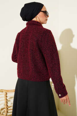 Çift Cepli Fermuarlı Kısa Ceket Bordo - Thumbnail