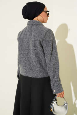 Çift Cepli Fermuarlı Kısa Ceket Füme - Thumbnail