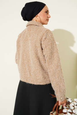 Çift Cepli Fermuarlı Kısa Ceket Latte - Thumbnail