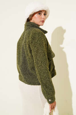 Çift Cepli Fermuarlı Kısa Ceket Haki - Thumbnail