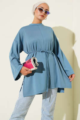 Pazarium - Düşük Duble Kol Tunik İndigo