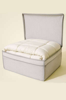 Pazarium - Çizgili Kapaklı Kutu Hurç Gri