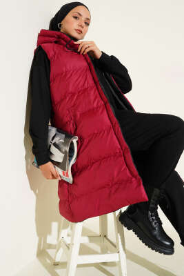 Pazarium - Çift Taraflı Fermuarlı Şişme Yelek Siyah Bordo