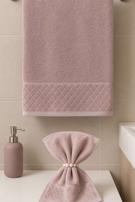 Pazarium - 2'li Analı Kızlı Havlu Seti Gül Kurusu