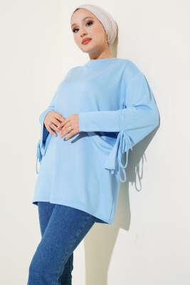 Loyşa Bilek İp Bağlamalı Tunik Mavi - Thumbnail