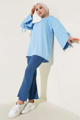 Loyşa Bilek İp Bağlamalı Tunik Mavi - Thumbnail