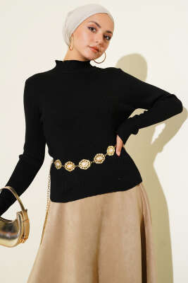 Yarım Boğazlı Balıkçı Triko Kazak Siyah - Thumbnail