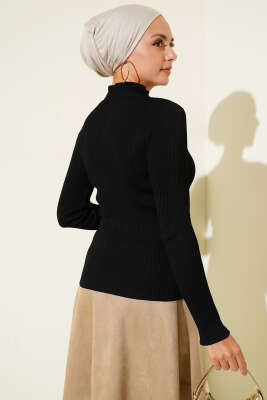 Yarım Boğazlı Balıkçı Triko Kazak Siyah - Thumbnail