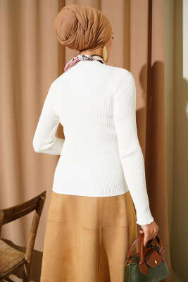 Yarım Boğazlı Balıkçı Triko Kazak Ekru - Thumbnail