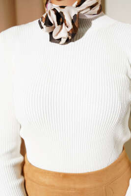 Yarım Boğazlı Balıkçı Triko Kazak Ekru - Thumbnail