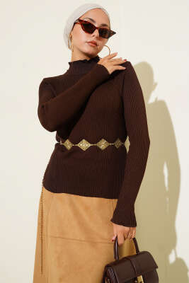 Yarım Boğazlı Balıkçı Triko Kazak Kahve - Thumbnail