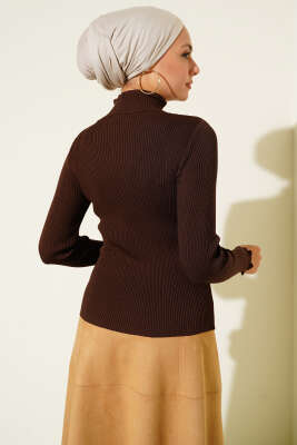 Yarım Boğazlı Balıkçı Triko Kazak Kahve - Thumbnail