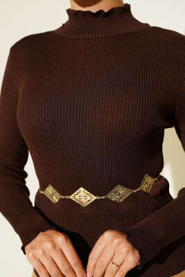 Yarım Boğazlı Balıkçı Triko Kazak Kahve - Thumbnail