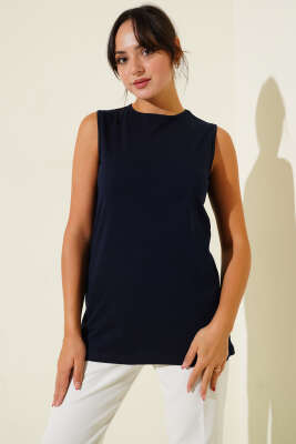 Pazarium - Bisiklet Yaka Pamuklu İçlik Lacivert