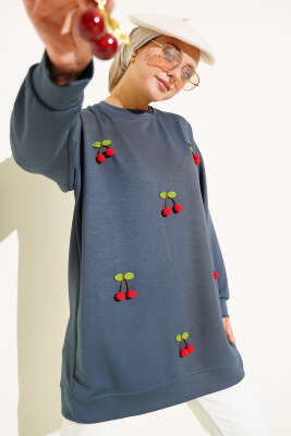 Pazarium - Kiraz Salkım Detaylı Tunik Füme