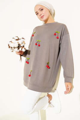 Pazarium - Kiraz Salkım Detaylı Tunik Vizon