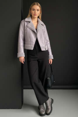 Fermuarlı Kısa Mont Gri - Thumbnail