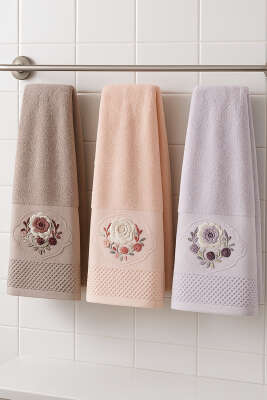 Çiçek Nakışlı 3'lü Yüz Havlu Set Asorti 2 - Thumbnail