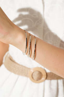 Pazarium - 65 mm 3'lü Ajda Bilezik Gümüş