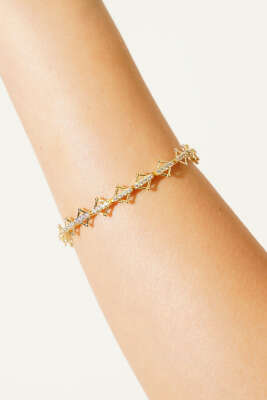 Pazarium - Üçgen Taşlı Su Yolu Bileklik Gold