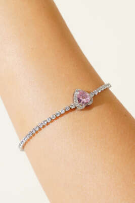 Kalpli Su Taşlı Bileklik Pembe - Thumbnail