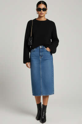 Pazarium - Bisiklet Yaka Sakallı Kazak Siyah