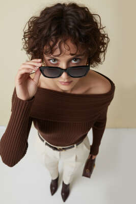 Pazarium - Uzun Kollu Madonna Yaka Kazak Kahve