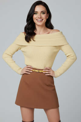 Pazarium - Uzun Kollu Madonna Yaka Kazak Sarı