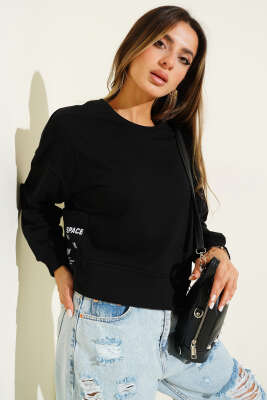 Pazarium - Cep Detaylı Sweat Siyah