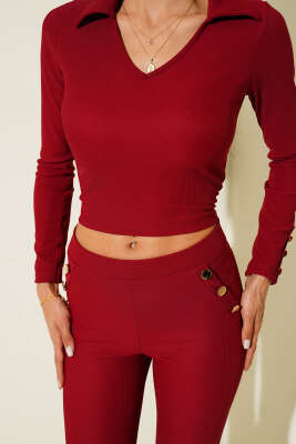İspanyol Paça Düğmeli İkili Takım Bordo - Thumbnail