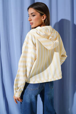 Çİft Cepli Çizgili Ceket Sarı - Thumbnail