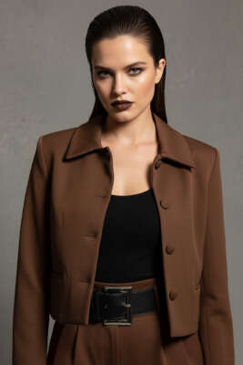 Pazarium - Sahte Cepli Düğmeli Ceket Kahve