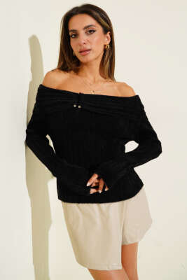 Pazarium - Sakallı Madonna Yaka Kazak Siyah