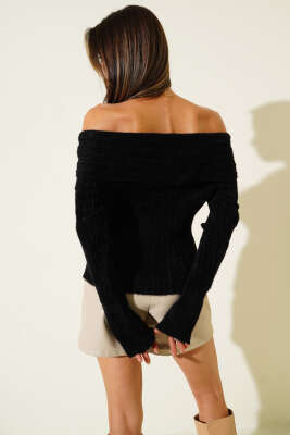 Sakallı Madonna Yaka Kazak Siyah - Thumbnail