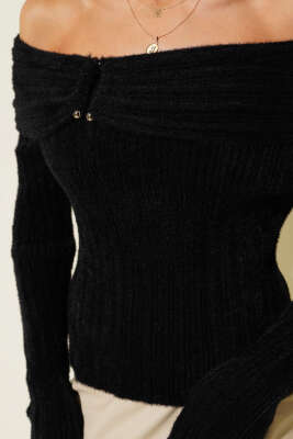 Sakallı Madonna Yaka Kazak Siyah - Thumbnail