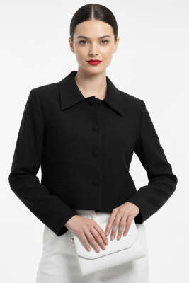 Pazarium - Sahte Cepli Düğmeli Ceket Siyah