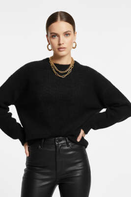 Pazarium - Basic Yumoş Sakallı Kazak Siyah